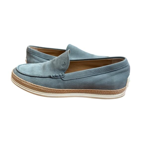 Tod\'s Baby Blue Suede Slip-On Espadrille Loafer